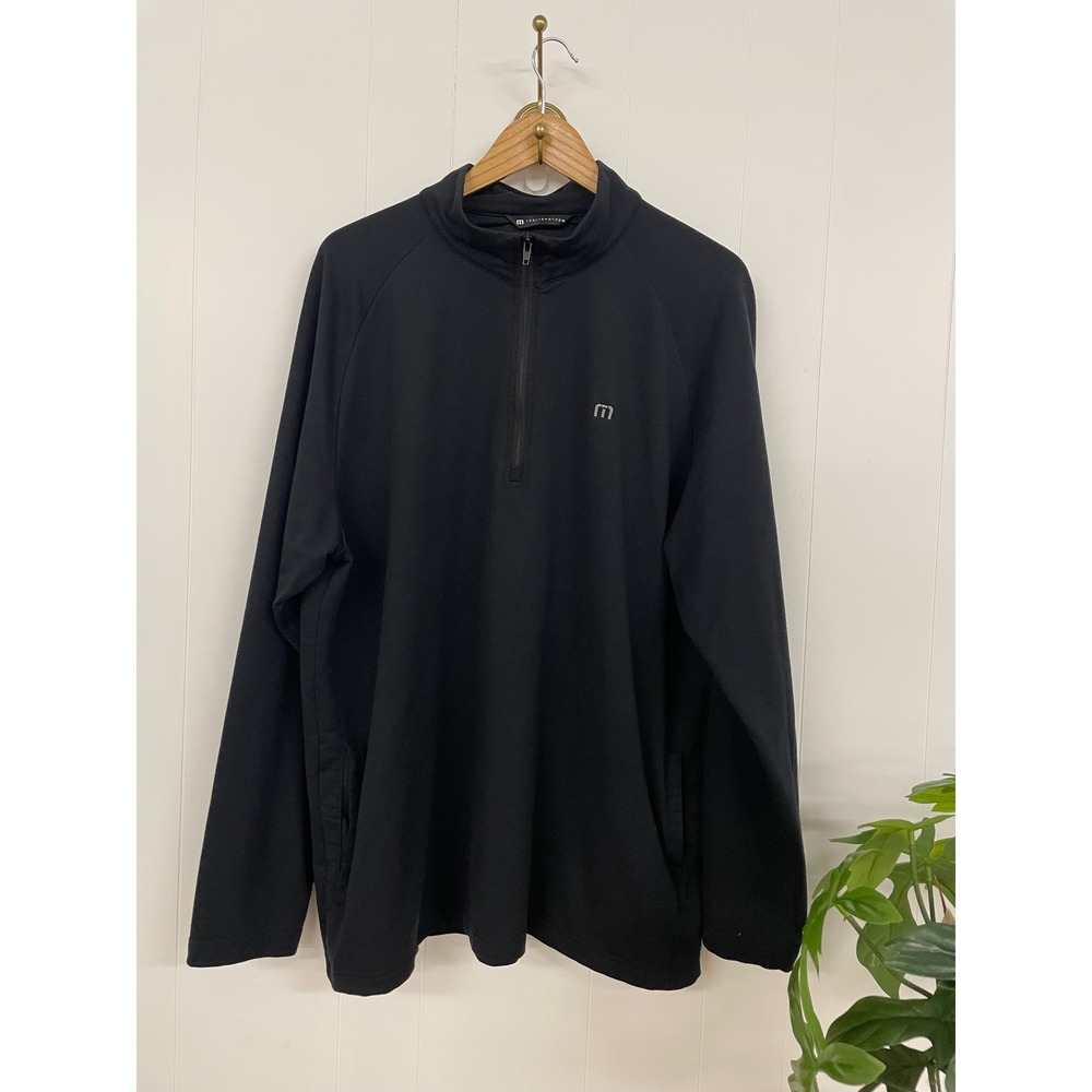 TravisMathew Mens XXL Black 1/4 Zip Pullover Golf Sweatshirt Performance Modal